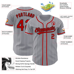 Custom Gray Black Pinstripe Red Authentic Baseball Jersey