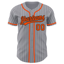 Load image into Gallery viewer, Custom Gray Black Pinstripe Orange Authentic Baseball Jersey
