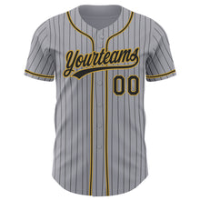 Load image into Gallery viewer, Custom Gray Black Pinstripe Black-Old Gold Authentic Baseball Jersey
