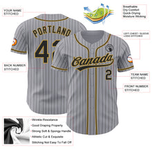 Load image into Gallery viewer, Custom Gray Black Pinstripe Black-Old Gold Authentic Baseball Jersey
