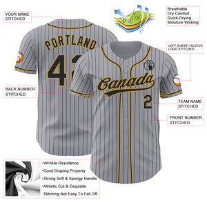 Custom Gray Black Pinstripe Black-Old Gold Authentic Baseball Jersey