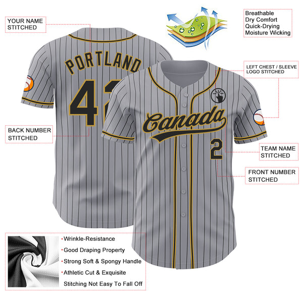 Cheap Custom Gray Black Pinstripe Black-Gold Authentic Baseball Jersey Free  Shipping – CustomJerseysPro