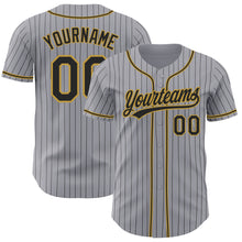 Load image into Gallery viewer, Custom Gray Black Pinstripe Black-Old Gold Authentic Baseball Jersey
