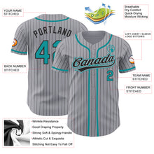 Load image into Gallery viewer, Custom Gray Black Pinstripe Teal Authentic Baseball Jersey
