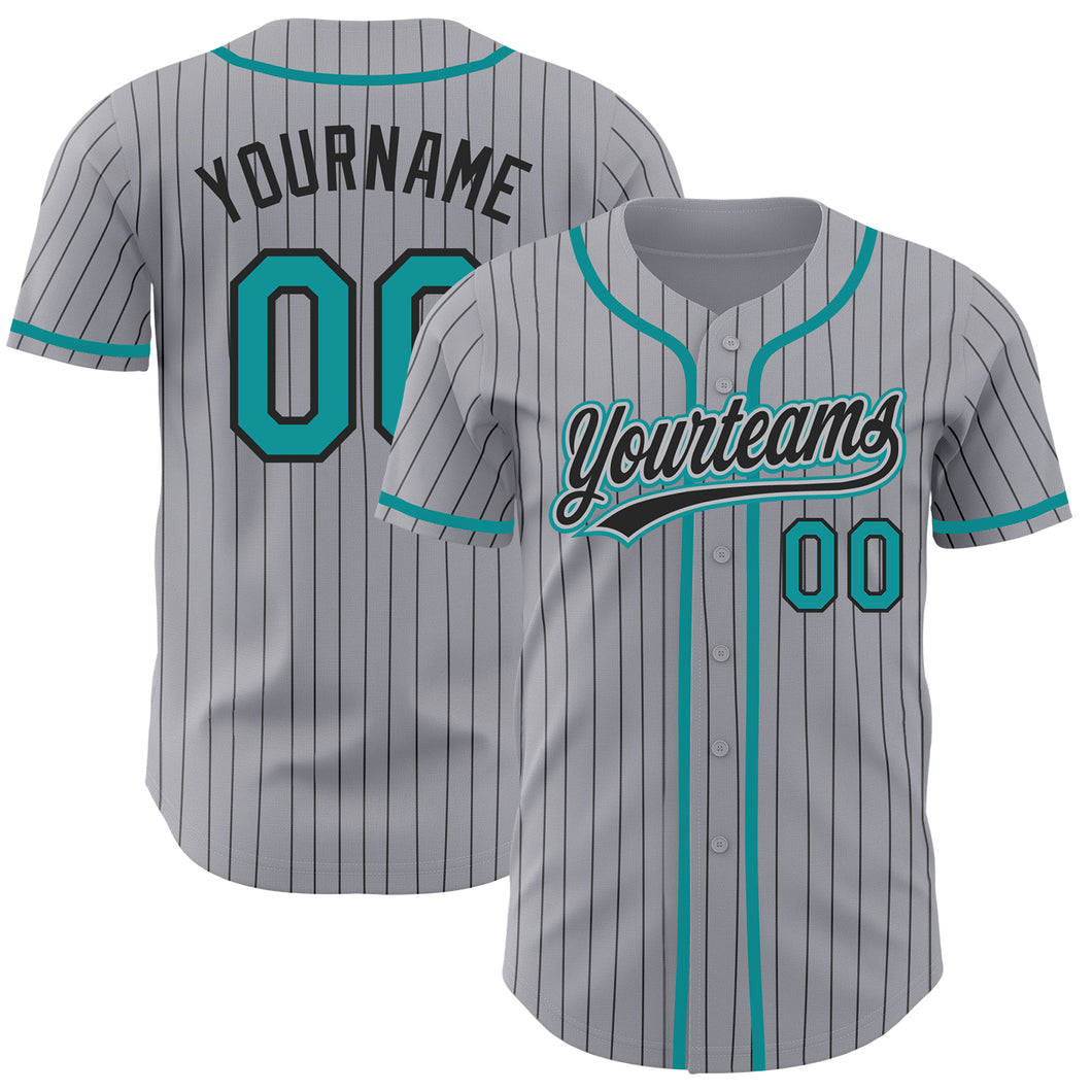 Custom Teal Black Pinstripe Black-White Authentic Baseball Jersey