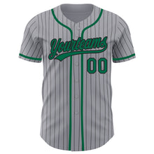 Load image into Gallery viewer, Custom Gray Black Pinstripe Kelly Green Authentic Baseball Jersey
