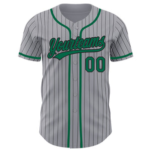 Custom Gray Black Pinstripe Kelly Green Authentic Baseball Jersey