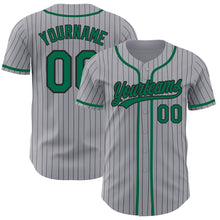 Load image into Gallery viewer, Custom Gray Black Pinstripe Kelly Green Authentic Baseball Jersey
