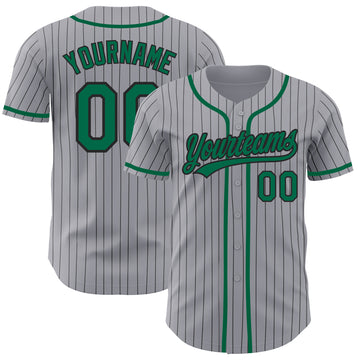 Custom Gray Black Pinstripe Kelly Green Authentic Baseball Jersey