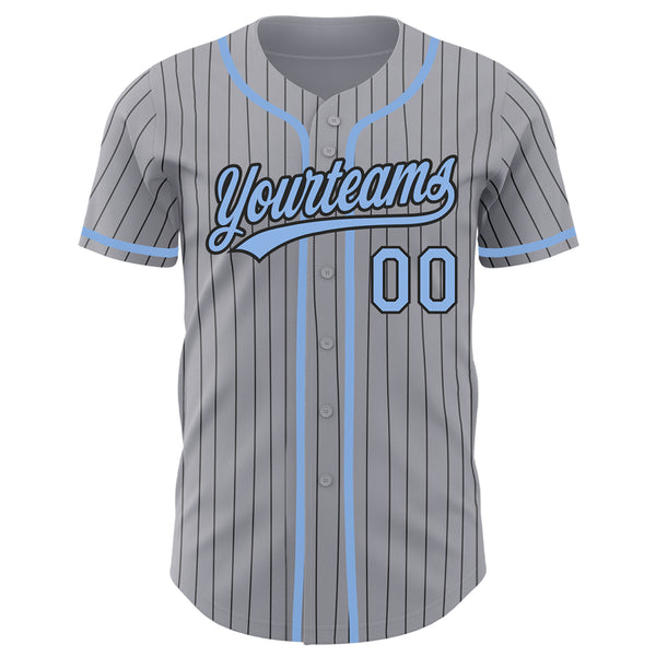 Custom Baseball Jersey Gray White Pinstripe Light Blue-White Authentic Men's Size:XL