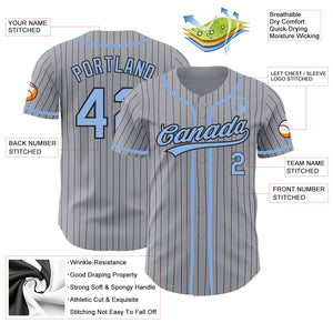 Custom Gray Black Pinstripe Light Blue Authentic Baseball Jersey