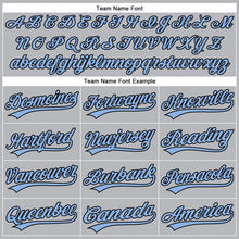 Load image into Gallery viewer, Custom Gray Black Pinstripe Light Blue Authentic Baseball Jersey
