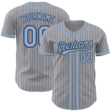 Custom Gray Black Pinstripe Light Blue Authentic Baseball Jersey