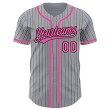 Load image into Gallery viewer, Custom Gray Black Pinstripe Pink Authentic Baseball Jersey
