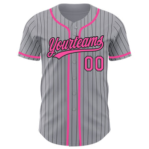 Custom Gray Black Pinstripe Pink Authentic Baseball Jersey