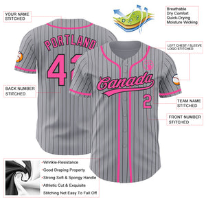 Custom Gray Black Pinstripe Pink Authentic Baseball Jersey