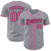 Load image into Gallery viewer, Custom Gray Black Pinstripe Pink Authentic Baseball Jersey
