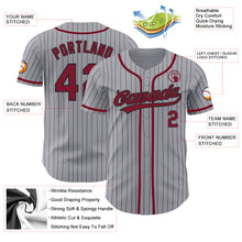 Load image into Gallery viewer, Custom Gray Black Pinstripe Crimson Authentic Baseball Jersey
