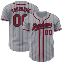 Load image into Gallery viewer, Custom Gray Black Pinstripe Crimson Authentic Baseball Jersey
