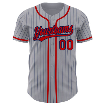 Custom Gray Navy Pinstripe Red Authentic Baseball Jersey