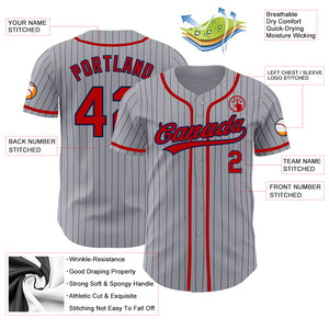 Custom Gray Navy Pinstripe Red Authentic Baseball Jersey