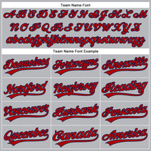 Load image into Gallery viewer, Custom Gray Navy Pinstripe Red Authentic Baseball Jersey
