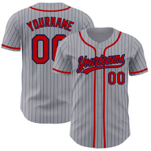 Load image into Gallery viewer, Custom Gray Navy Pinstripe Red Authentic Baseball Jersey
