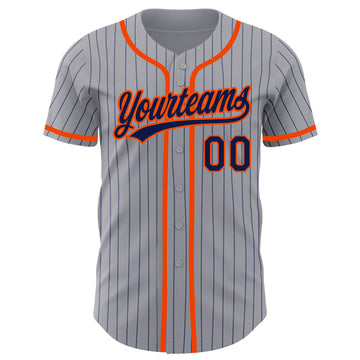 Custom Gray Navy Pinstripe Orange Authentic Baseball Jersey