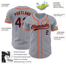 Load image into Gallery viewer, Custom Gray Navy Pinstripe Orange Authentic Baseball Jersey
