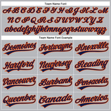 Load image into Gallery viewer, Custom Gray Navy Pinstripe Orange Authentic Baseball Jersey
