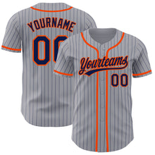 Load image into Gallery viewer, Custom Gray Navy Pinstripe Orange Authentic Baseball Jersey
