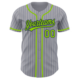 Custom Gray Navy Pinstripe Neon Green Authentic Baseball Jersey