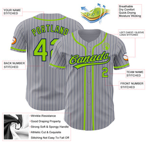 Custom Gray Navy Pinstripe Neon Green Authentic Baseball Jersey