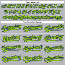 Load image into Gallery viewer, Custom Gray Navy Pinstripe Neon Green Authentic Baseball Jersey
