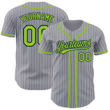 Load image into Gallery viewer, Custom Gray Navy Pinstripe Neon Green Authentic Baseball Jersey
