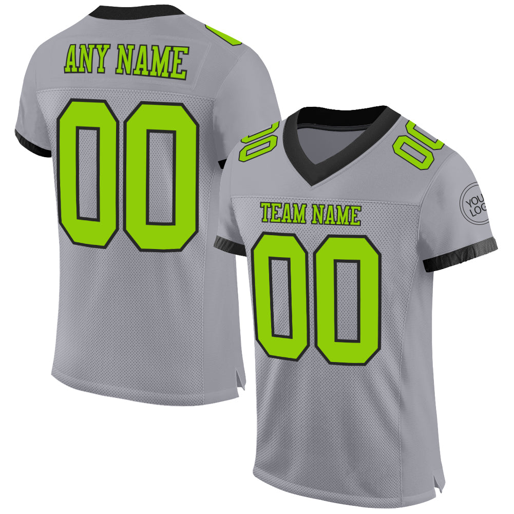 Custom Black Black-Neon Green Mesh Authentic Football Jersey Discount