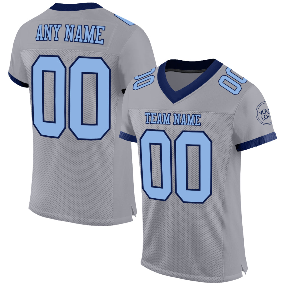 Custom Gray Light Blue-Navy Mesh Authentic Football Jersey