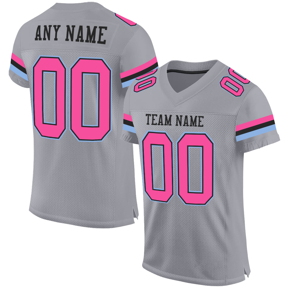 Custom White Light Blue-Pink Authentic Football Jersey Men's Size:2XL