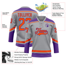 Laden Sie das Bild in den Galerie-Viewer, Custom Gray Orange-Purple Hockey Lace Neck Jersey
