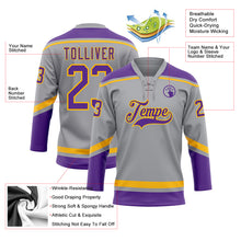 Laden Sie das Bild in den Galerie-Viewer, Custom Gray Purple-Gold Hockey Lace Neck Jersey
