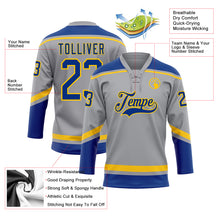 Laden Sie das Bild in den Galerie-Viewer, Custom Gray Royal-Yellow Hockey Lace Neck Jersey
