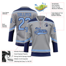 Laden Sie das Bild in den Galerie-Viewer, Custom Gray Light Blue-Navy Hockey Lace Neck Jersey
