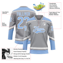 Laden Sie das Bild in den Galerie-Viewer, Custom Gray Light Blue-White Hockey Lace Neck Jersey
