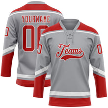 Загрузить изображение в средство просмотра галереи, Custom Gray Red-White Hockey Lace Neck Jersey
