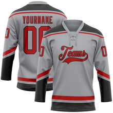 Загрузить изображение в средство просмотра галереи, Custom Gray Red-Black Hockey Lace Neck Jersey
