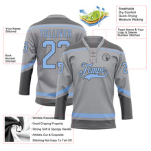 Laden Sie das Bild in den Galerie-Viewer, Custom Gray Light Blue-Steel Gray Hockey Lace Neck Jersey
