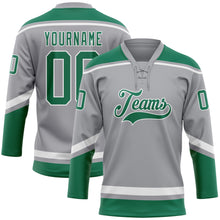 Загрузить изображение в средство просмотра галереи, Custom Gray Kelly Green-White Hockey Lace Neck Jersey
