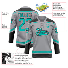 Загрузить изображение в средство просмотра галереи, Custom Gray Aqua-Black Hockey Lace Neck Jersey
