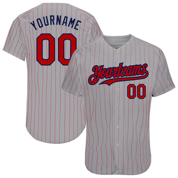 Custom Gray Red Pinstripe Navy Authentic Baseball Jersey