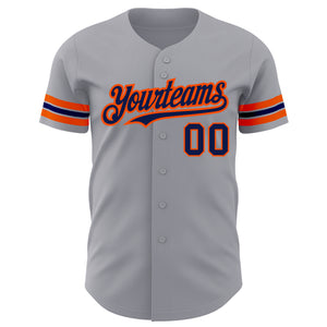 Custom Gray Navy-Orange Authentic Baseball Jersey